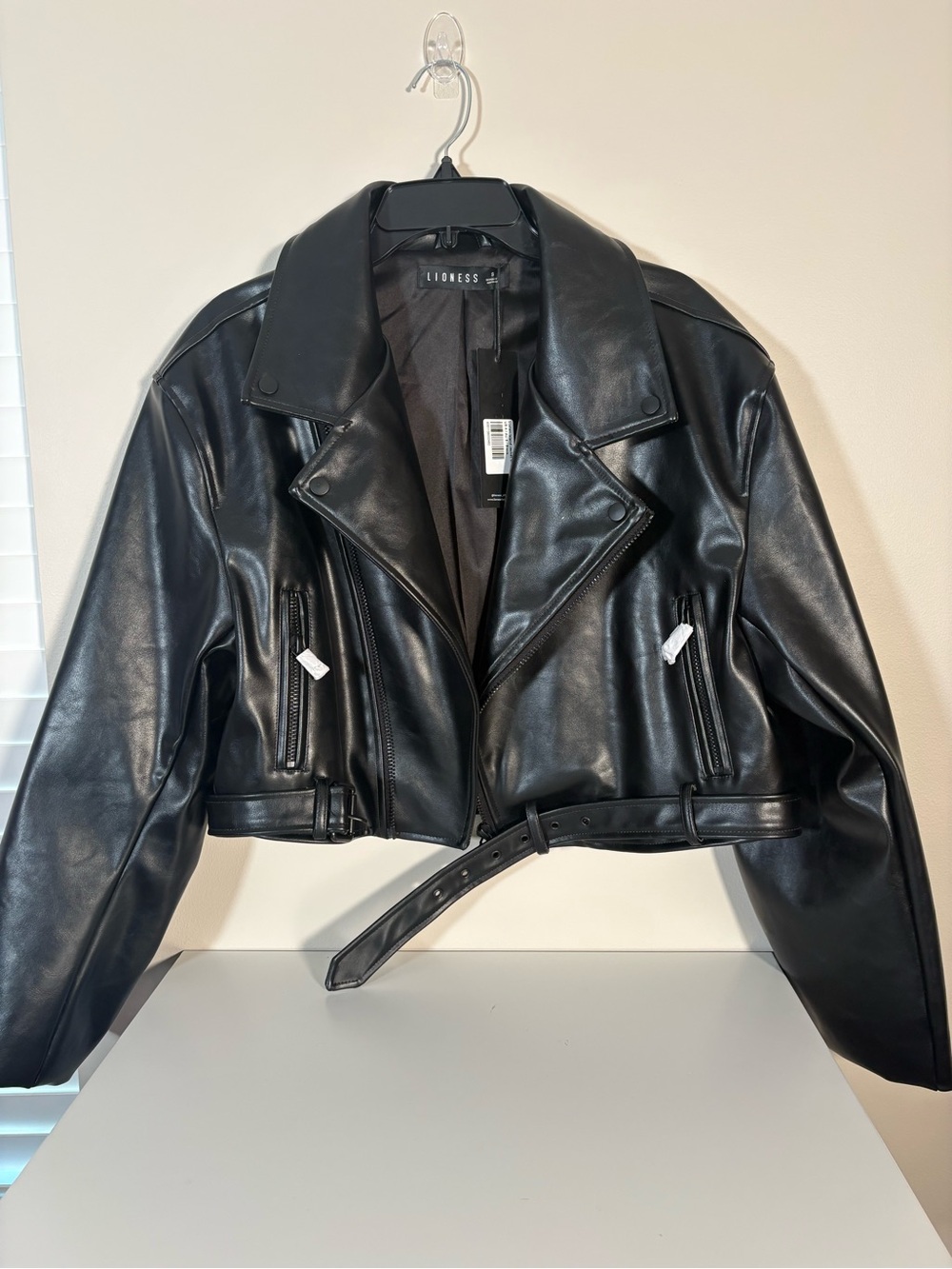 Lioness Black Faux Leather Cropped Moto Jacket
